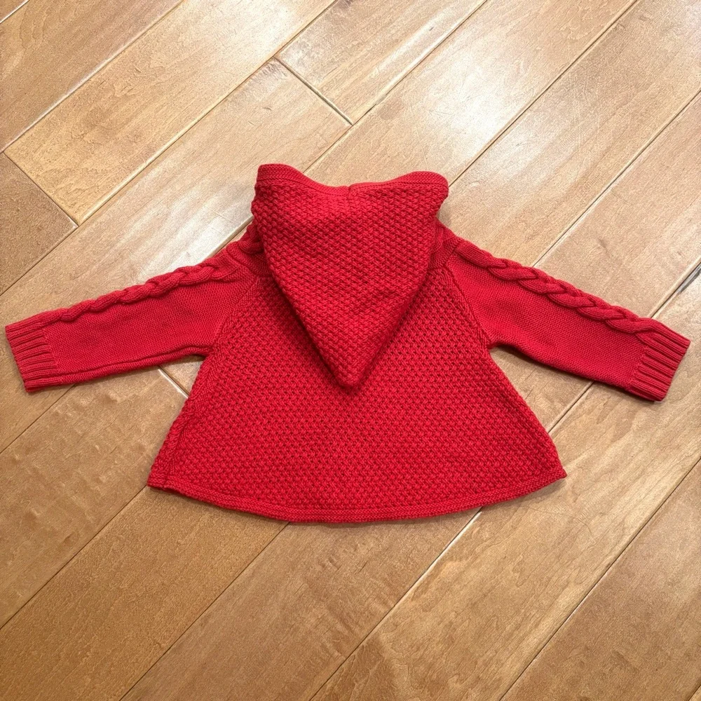 Baby Gap Girls Red Knit Cardigan Sweater w/ Hood Button-up Cotton 6-12 months